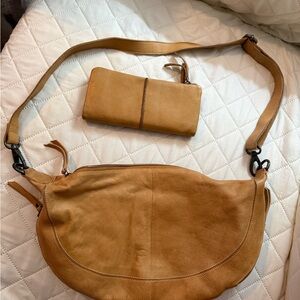 Latico Tan Leather Shoulder Bag and Wallet Set